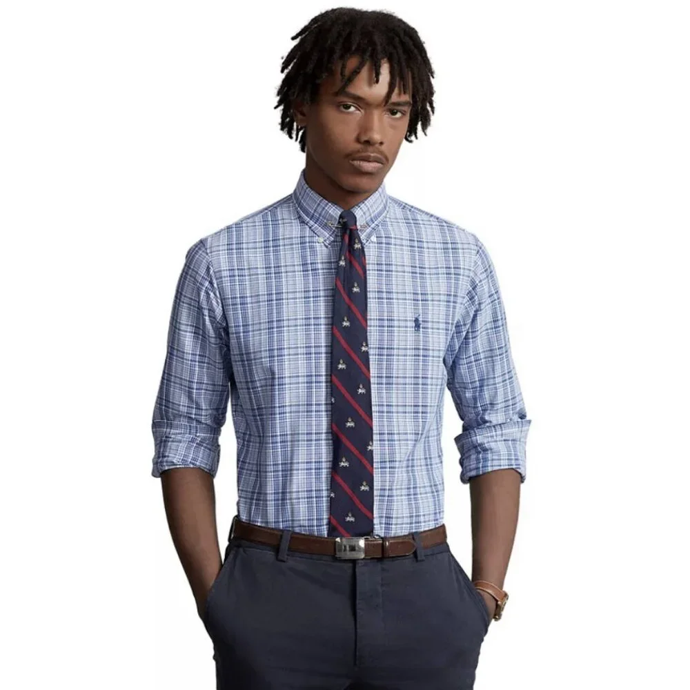 New $138 Polo Ralph Lauren Performance Shirt! XL Blue & White Plaid  Classic Fit